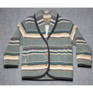 Vintage Woolrich 3 Button Wool Striped Chore Coat Jacket Made In USA Size Small